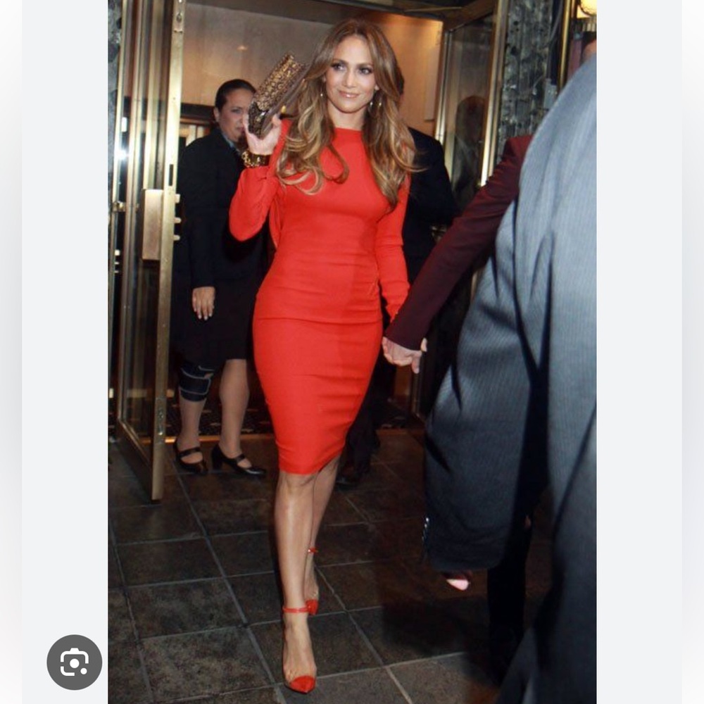 Tom Ford Red Long-Sleeve Backless Zipper Midi Bodycon Dress